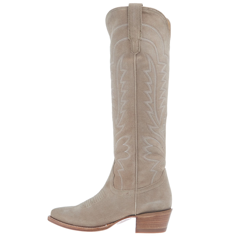 Tecovas Women`s Suede Driftwood Vamp 17In Suede Driftwood Top Boot