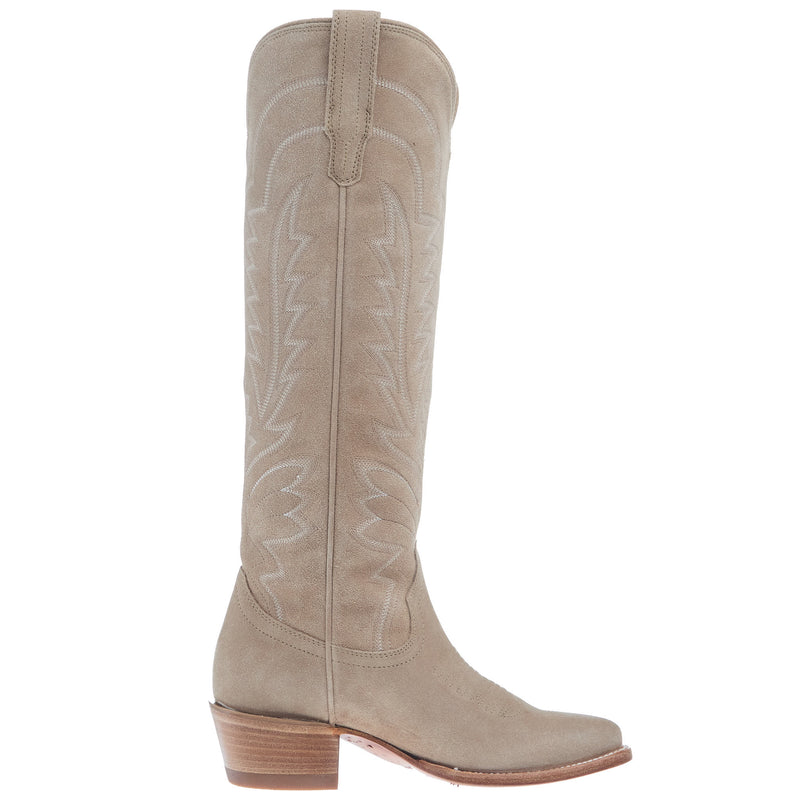 Tecovas Women`s Suede Driftwood Vamp 17In Suede Driftwood Top Boot