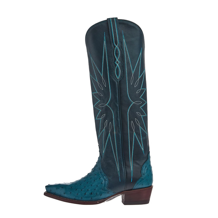 Tecovas Women's Loretta Navy Full Quill Ostrich Vamp 17In Navy Top Boot
