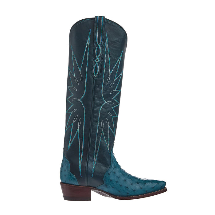 Tecovas Women's Loretta Navy Full Quill Ostrich Vamp 17In Navy Top Boot