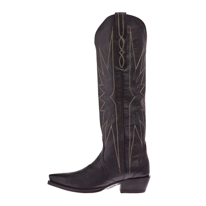 Tecovas Women`s Loretta Black Goat Vamp 17In Black Goat Top Boot