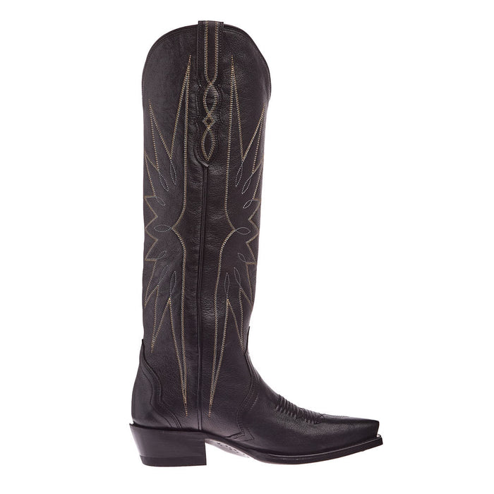 Tecovas Women`s Loretta Black Goat Vamp 17In Black Goat Top Boot