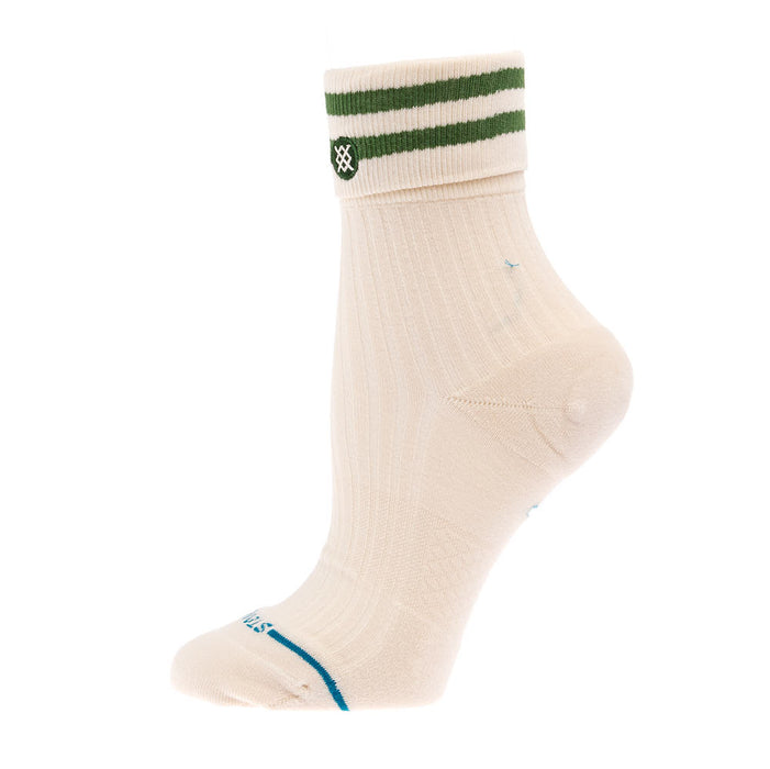 Stance Women`s Green Accent Roll Cuff Quarter Height Sock