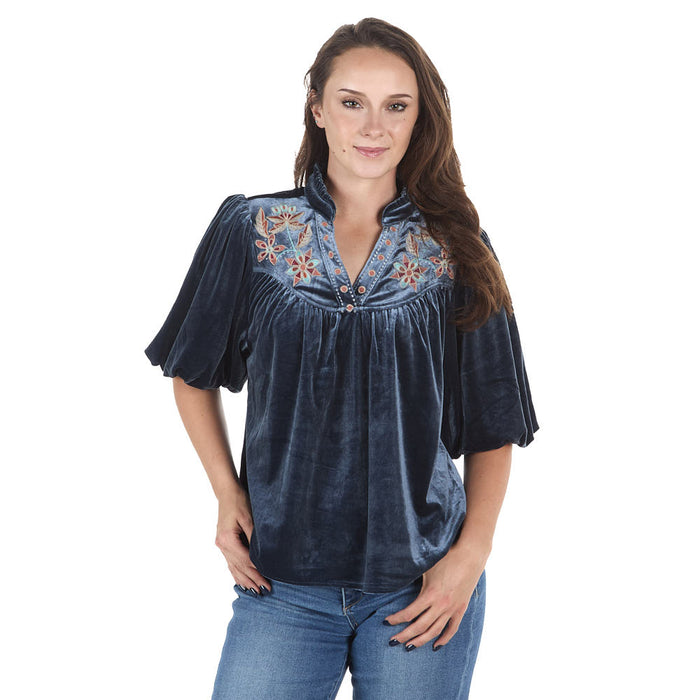 Thml Clothing Women's Velvet Floral Neck Design Top