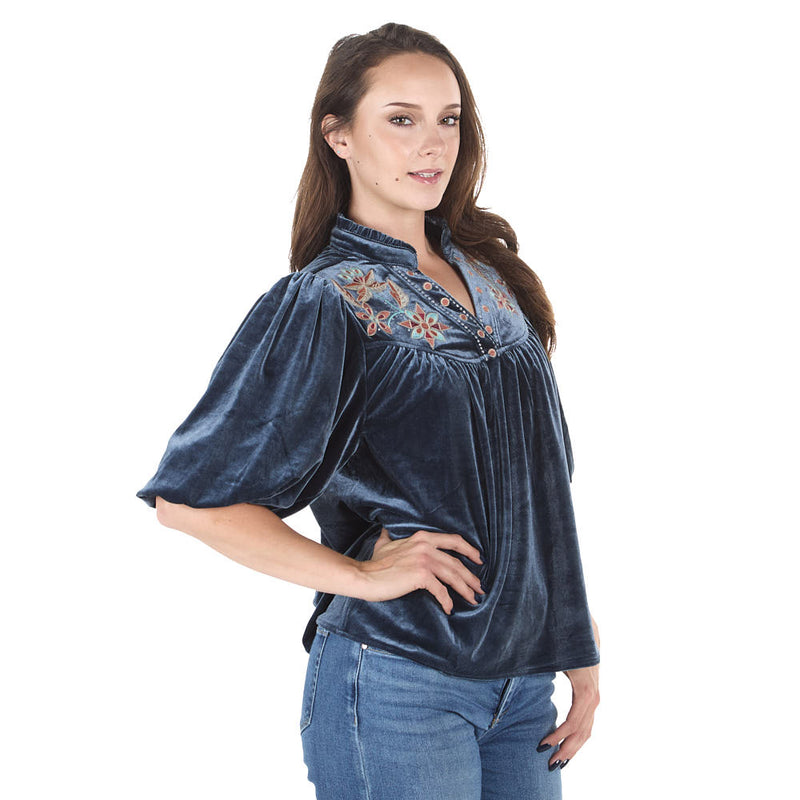 Thml Clothing Women's Velvet Floral Neck Design Top