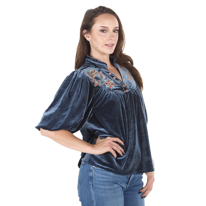 Thml Clothing Women's Velvet Floral Neck Design Top