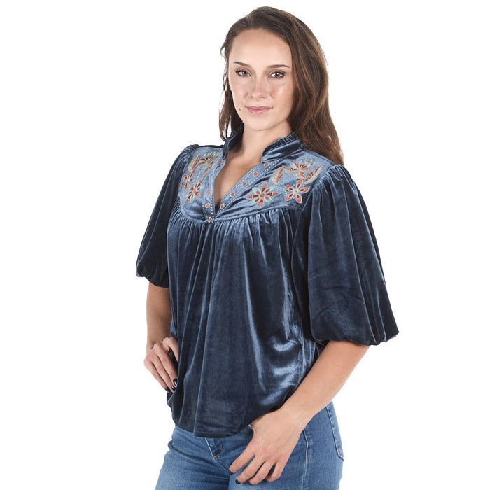 Thml Clothing Women's Velvet Floral Neck Design Top