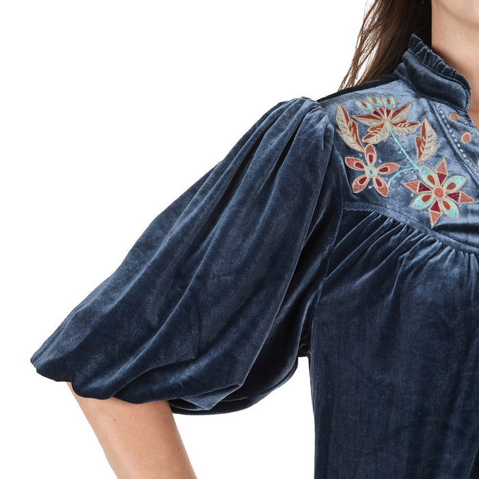 Thml Clothing Women's Velvet Floral Neck Design Top