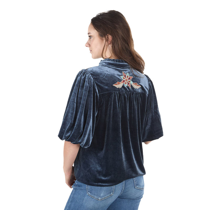 Thml Clothing Women's Velvet Floral Neck Design Top