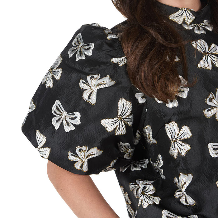 Thml Clothing Women's Black Puff Sleeve Bow Top