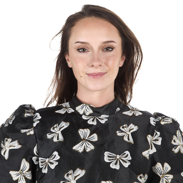 Thml Clothing Women's Black Puff Sleeve Bow Top