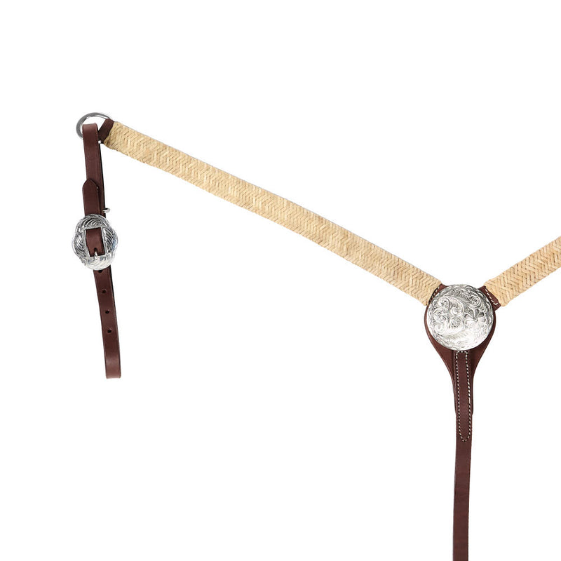 WD Tack Silver Concho Centerplate Braided Natural Rawhide 1in Straight Breast Collar
