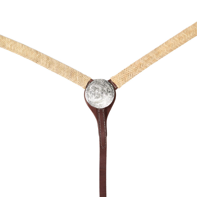 WD Tack Silver Concho Centerplate Braided Natural Rawhide 1in Straight Breast Collar