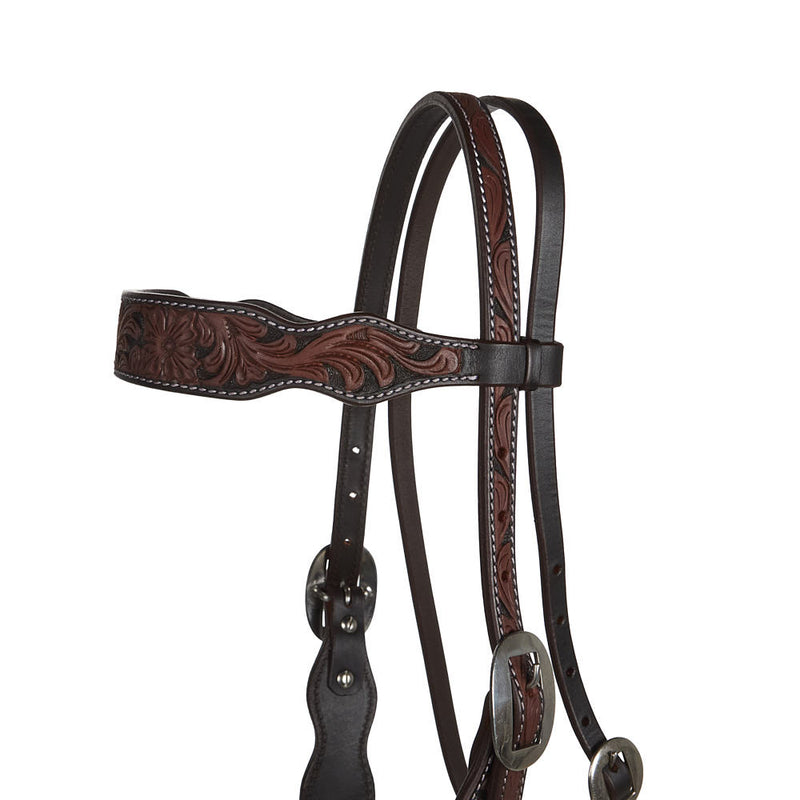 WD Tack Heavy Oiled Floral Tooled Browband Headstall