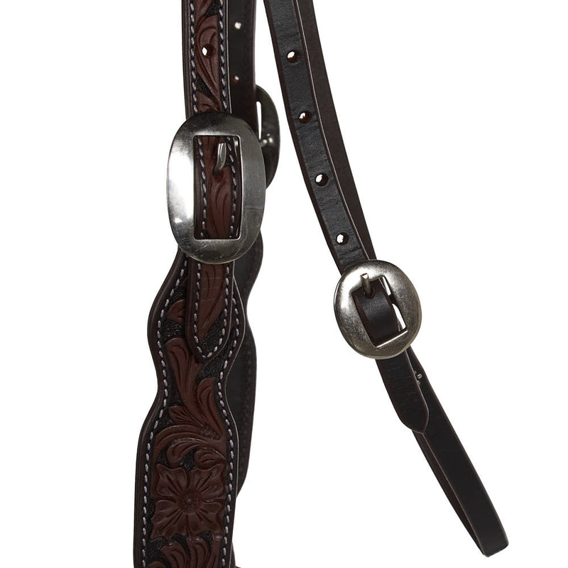 WD Tack Heavy Oiled Floral Tooled Browband Headstall