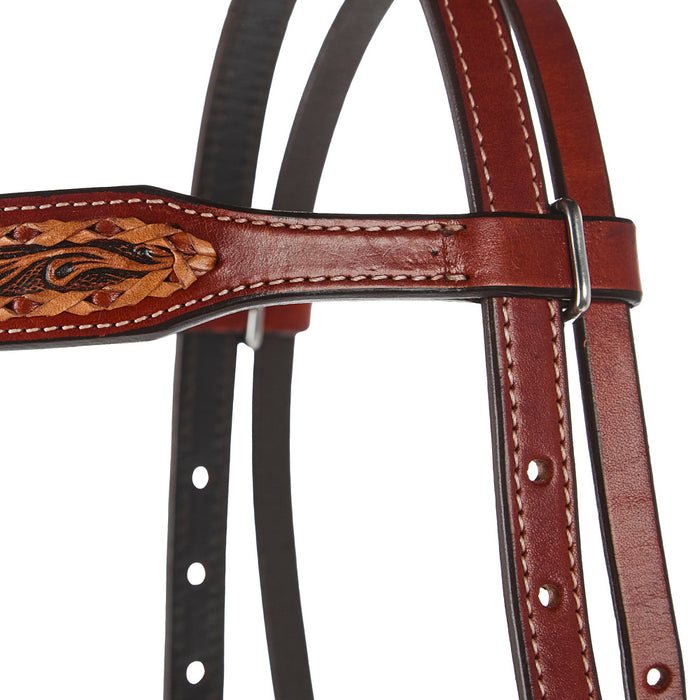 WD Tack Braided Lace Two Tone Chestnut Natural Browband Headstall