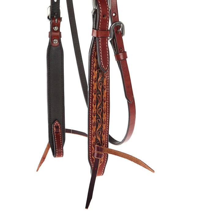 WD Tack Braided Lace Two Tone Chestnut Natural Browband Headstall