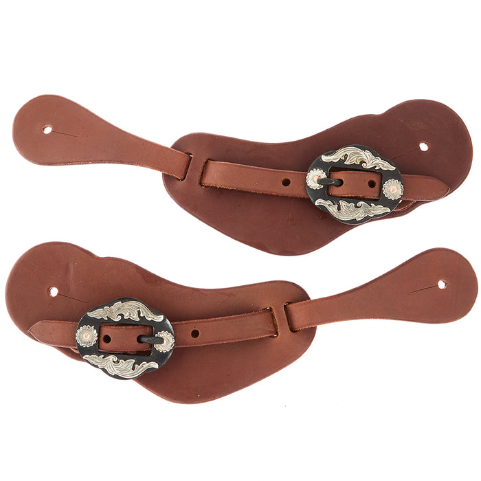 WD Tack Mens Heavy Oiled Cowboy Spur Straps with Double Flower Buckles