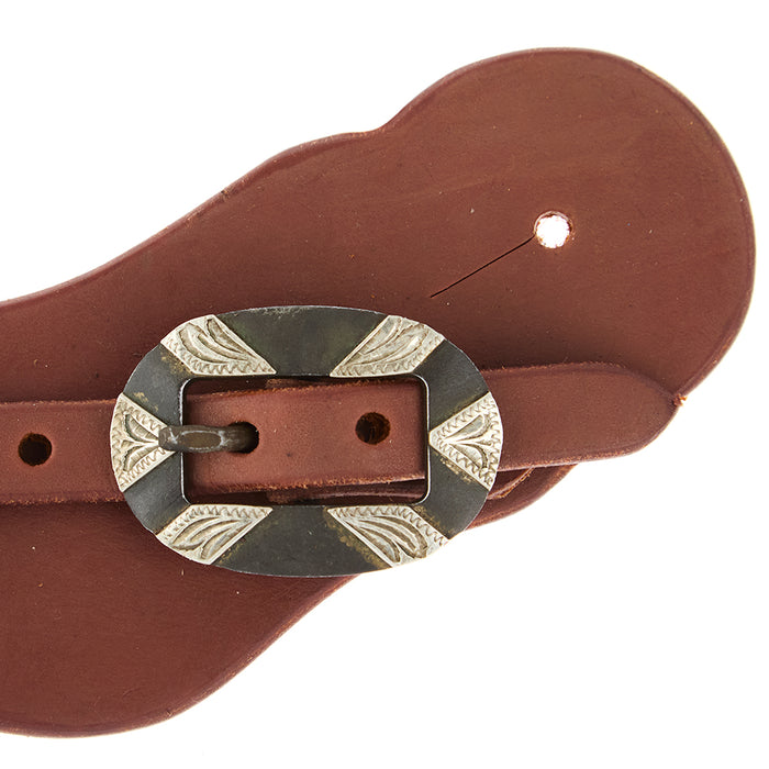 WD Tack Mens Heavy Oiled Cowboy Spur Straps with Oval Silver Bar Buckles
