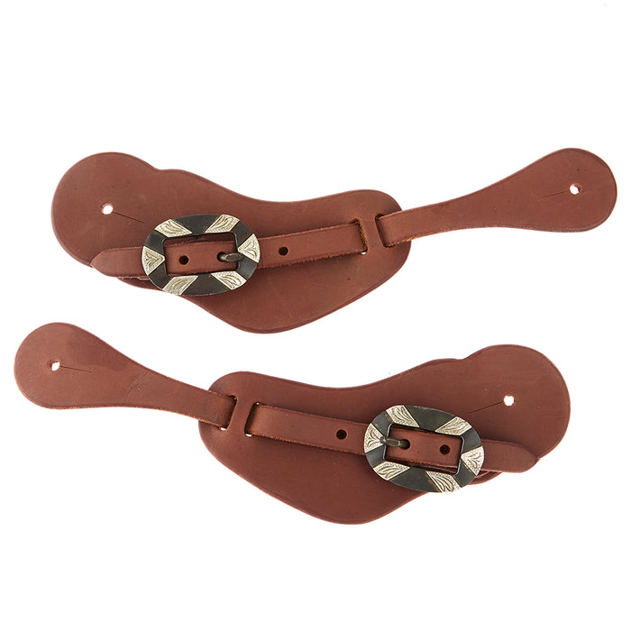 WD Tack Mens Heavy Oiled Cowboy Spur Straps with Oval Silver Bar Buckles