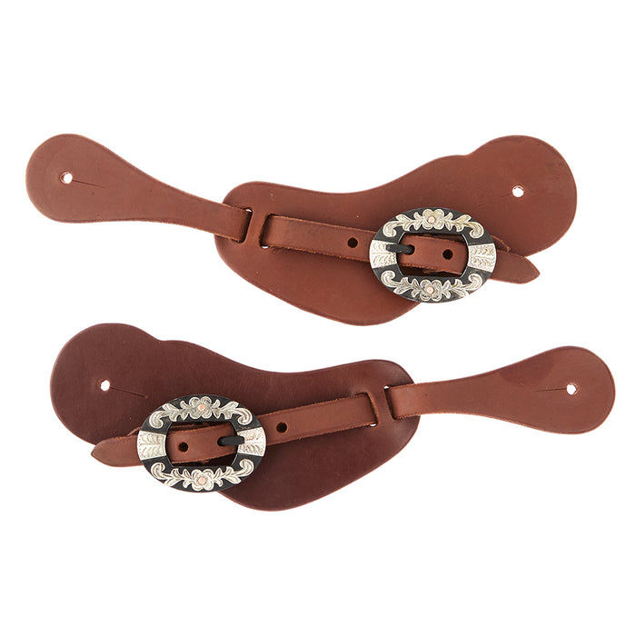 WD Tack Mens Heavy Oiled Cowboy Spur Straps with Floral Buckles