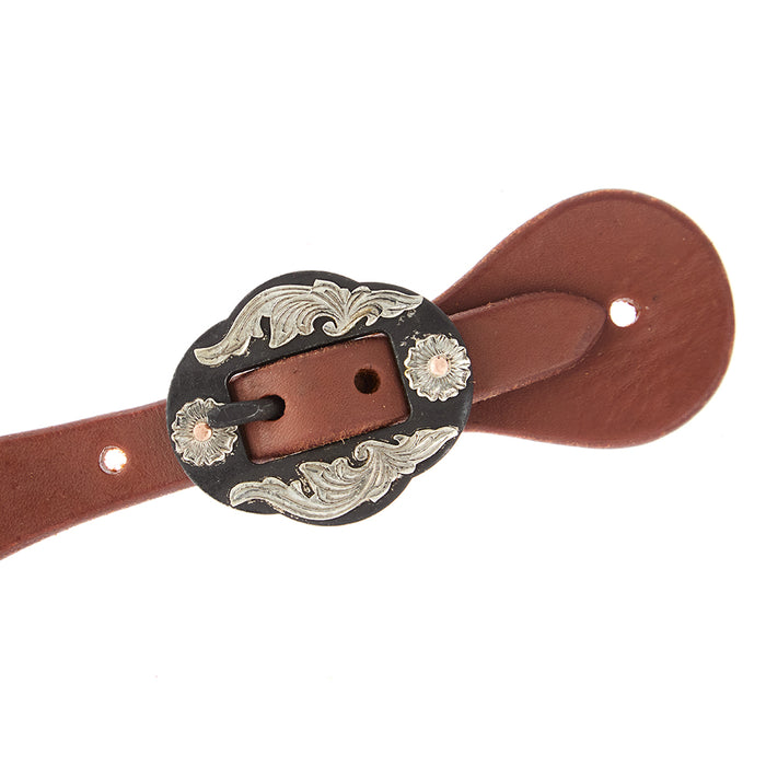 WD Tack Mens Oiled Dove Wing Spur Straps with Double Flower Buckles