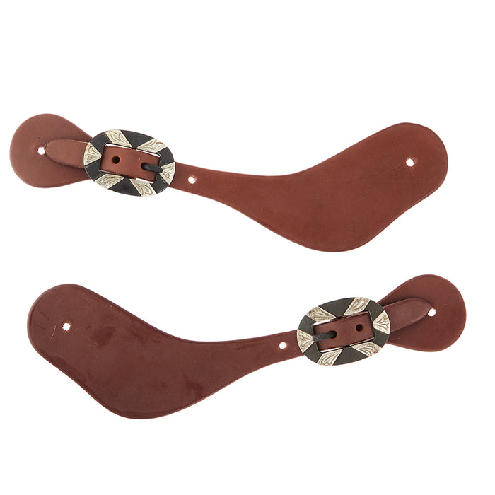 WD Tack Mens Oiled Dove Wing Spur Straps with Oval Silver Bar Buckles