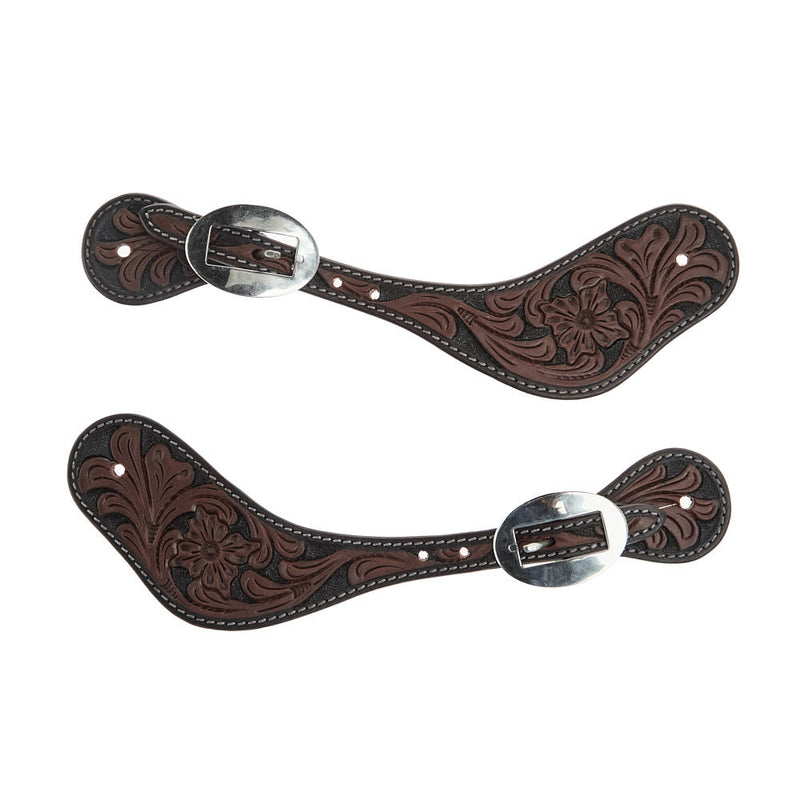 WD Tack Heavy Oiled Floral Tooled Mens Dove Wing Spur Strap