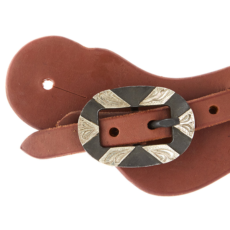WD Tack Ladies Youth Heavy Oiled Cowboy Spur Straps with Oval Silver Bar Buckles