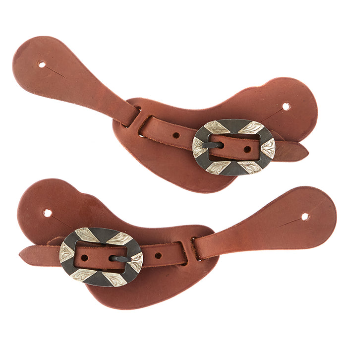 WD Tack Ladies Youth Heavy Oiled Cowboy Spur Straps with Oval Silver Bar Buckles