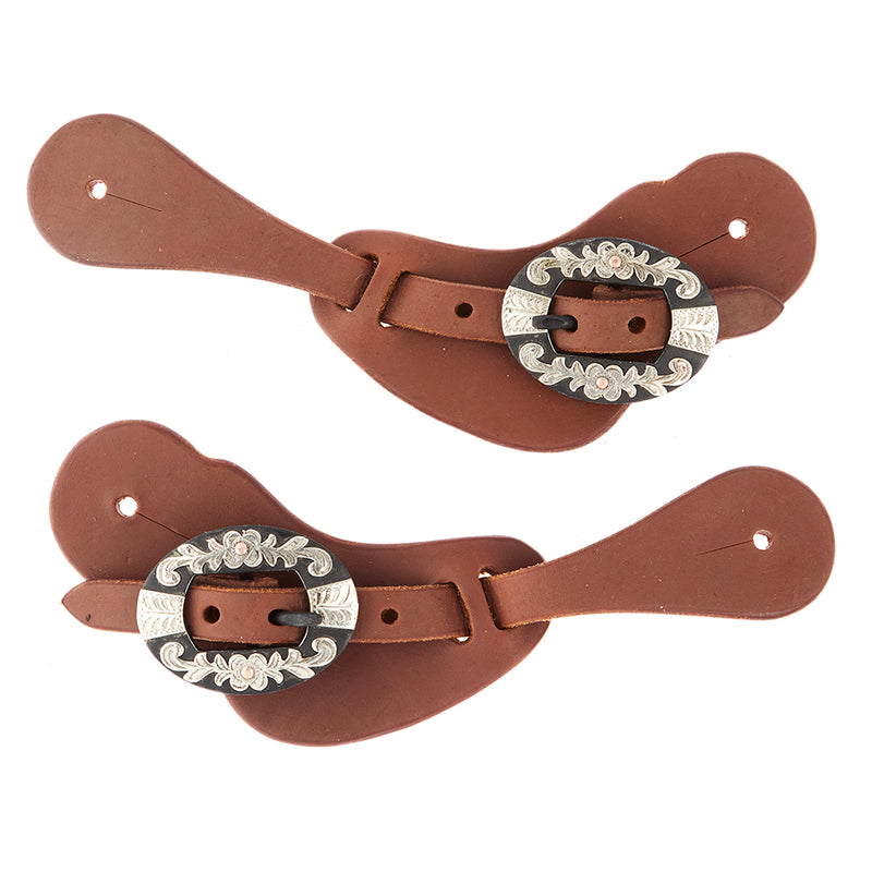 WD Tack Ladies Youth Heavy Oiled Cowboy Spur Straps with Floral Buckles