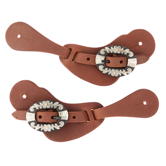 WD Tack Ladies Youth Heavy Oiled Cowboy Spur Straps with Floral Buckles