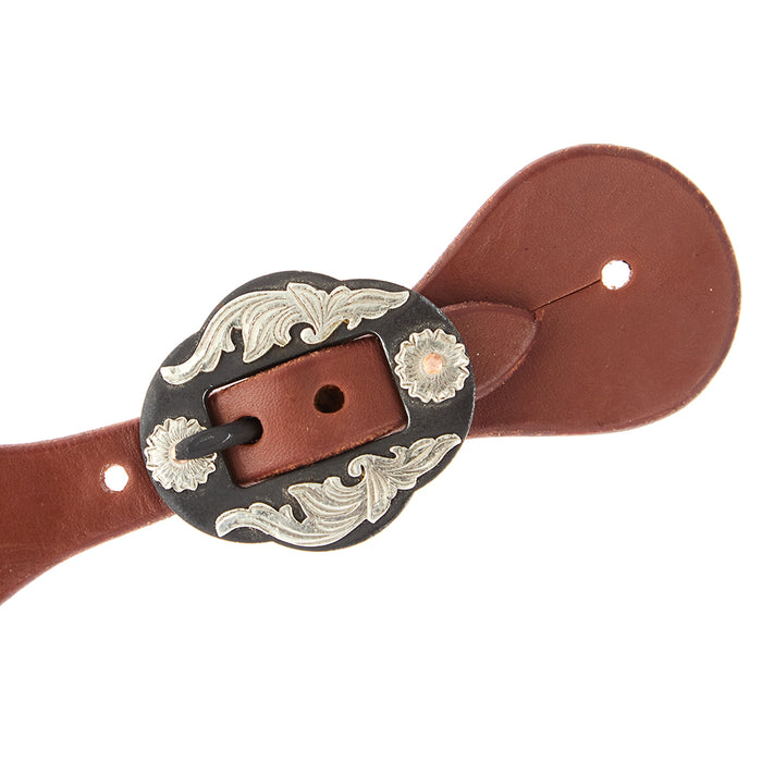 WD Tack Ladies Youth Oiled Dove Wing Spur Straps with Double Flower Buckles