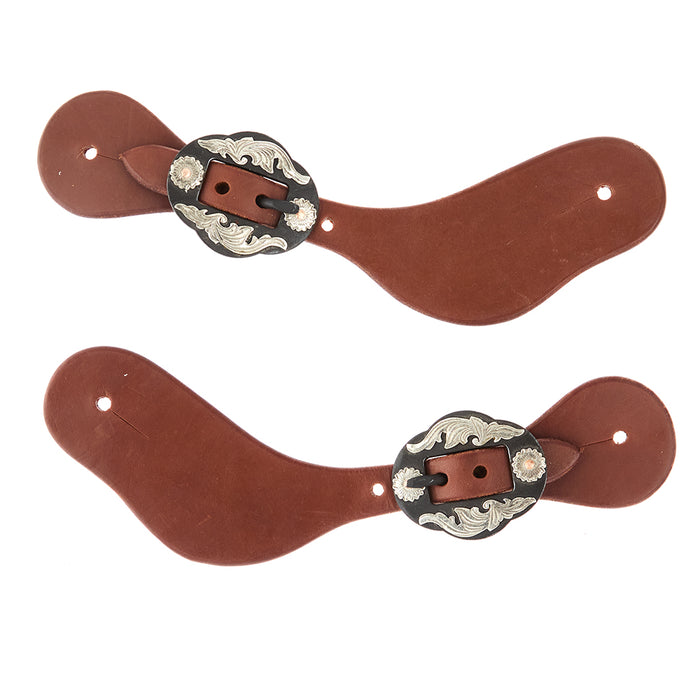 WD Tack Ladies Youth Oiled Dove Wing Spur Straps with Double Flower Buckles