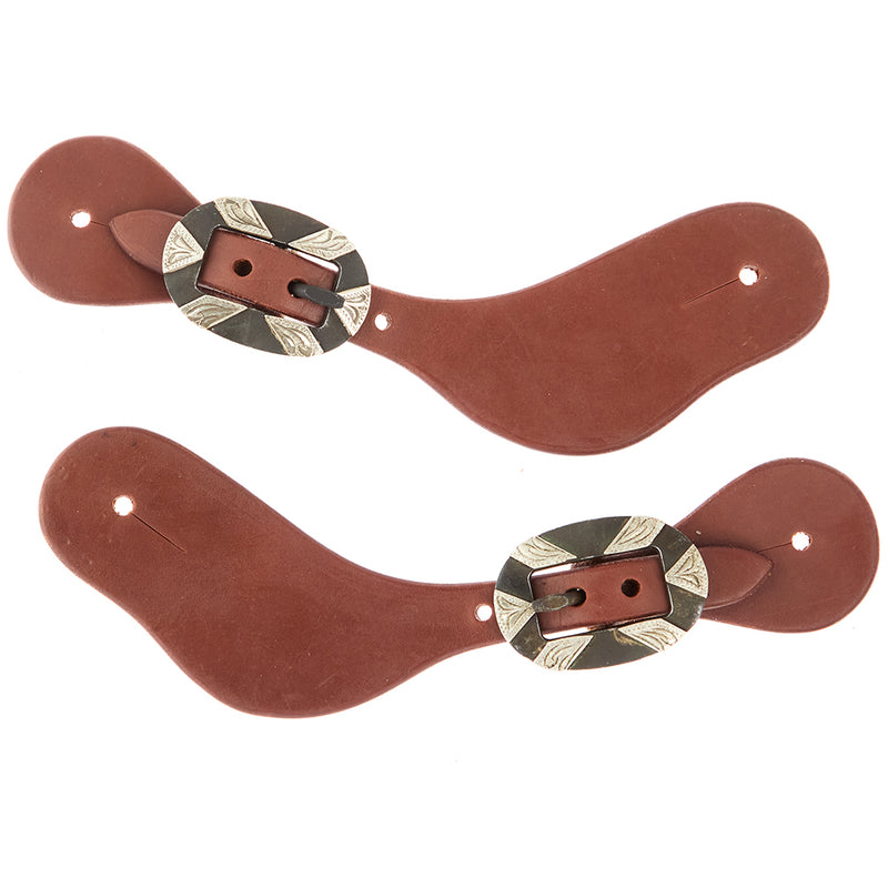 WD Tack Ladies Youth Oiled Dove Wing Spur Straps with Oval Silver Bar Buckles