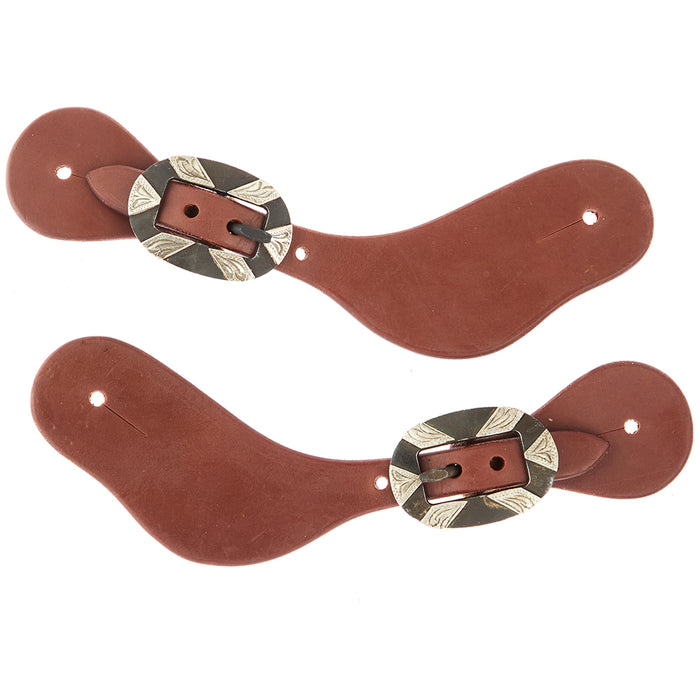 WD Tack Ladies Youth Oiled Dove Wing Spur Straps with Oval Silver Bar Buckles