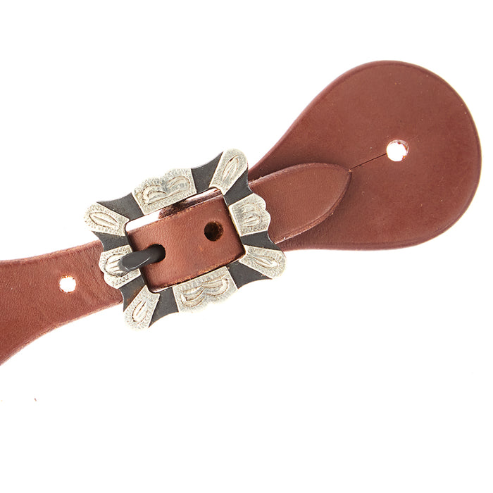WD Tack Ladies Youth Oiled Dove Wing Spur Straps with Square Silver Bar Buckles