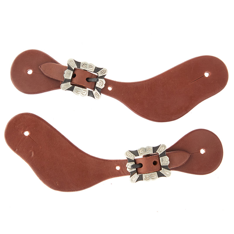 WD Tack Ladies Youth Oiled Dove Wing Spur Straps with Square Silver Bar Buckles