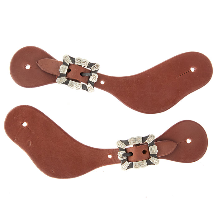 WD Tack Ladies Youth Oiled Dove Wing Spur Straps with Square Silver Bar Buckles