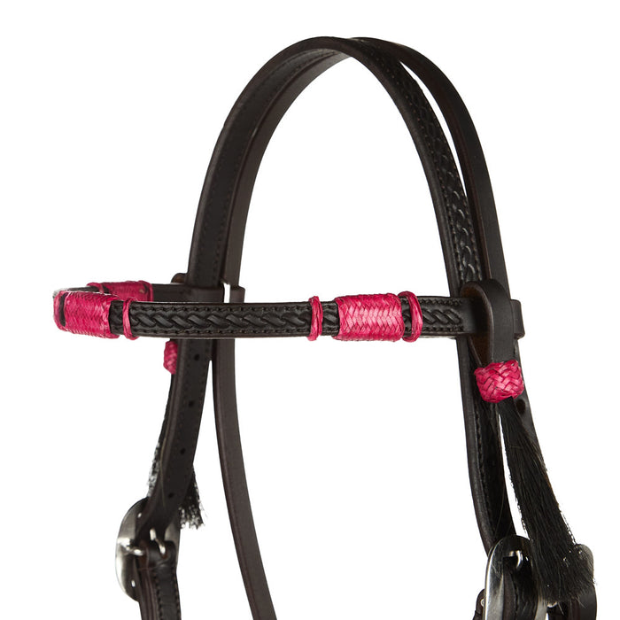 WD Tack Hot Pink Rawhide Rope Tooled Browband Headstall