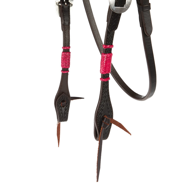 WD Tack Hot Pink Rawhide Rope Tooled Browband Headstall