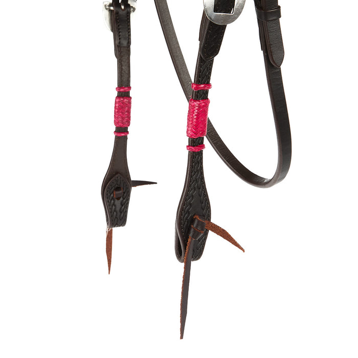 WD Tack Hot Pink Rawhide Rope Tooled Browband Headstall