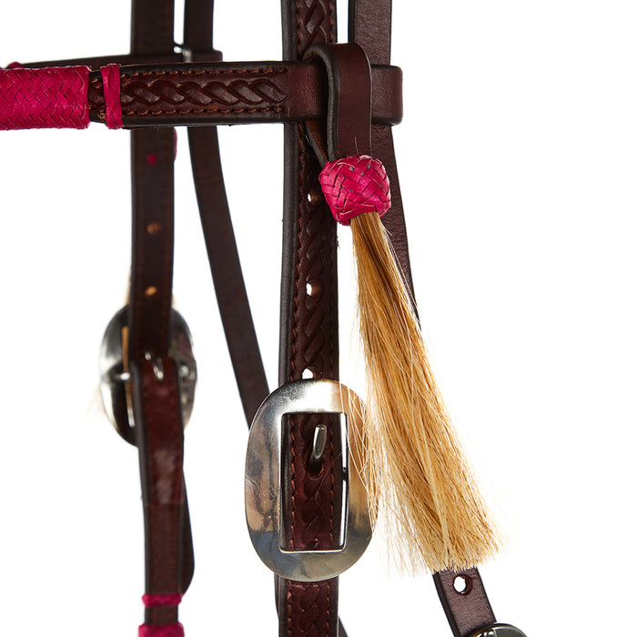 WD Tack Hot Pink Rawhide Rope Tooled Browband Headstall