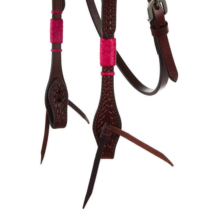 WD Tack Hot Pink Rawhide Rope Tooled Browband Headstall