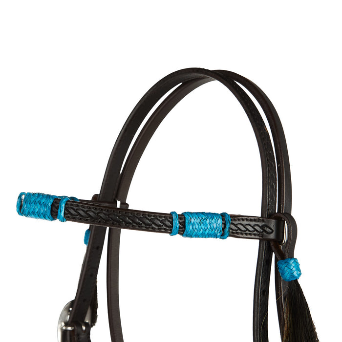 WD Tack Turquoise Rawhide Rope Tooled Browband Headstall