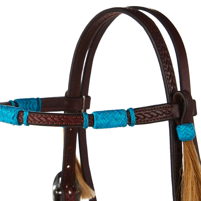 WD Tack Turquoise Rawhide Rope Tooled Browband Headstall
