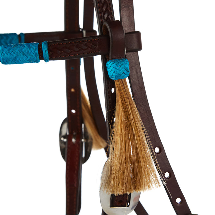 WD Tack Turquoise Rawhide Rope Tooled Browband Headstall