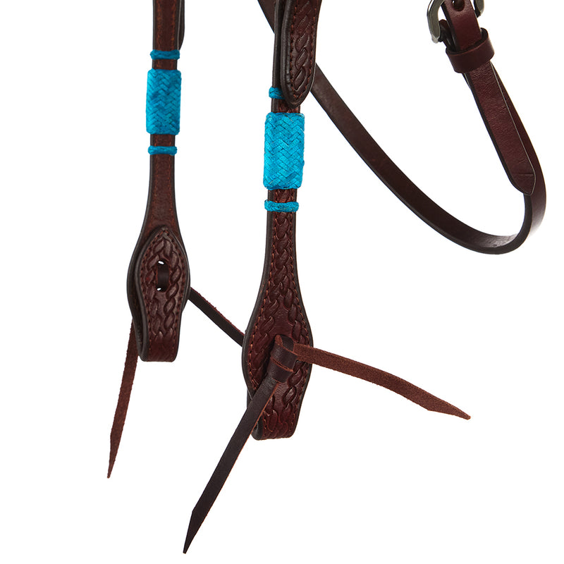 WD Tack Turquoise Rawhide Rope Tooled Browband Headstall