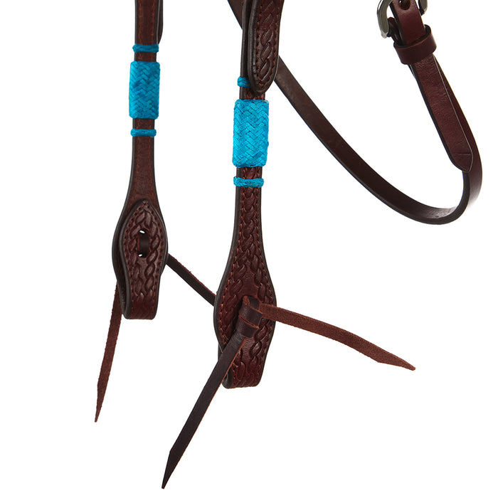 WD Tack Turquoise Rawhide Rope Tooled Browband Headstall