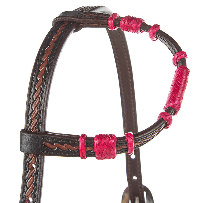 WD Tack Hot Pink Rawhide Rope Tooled Single Ear Headstall